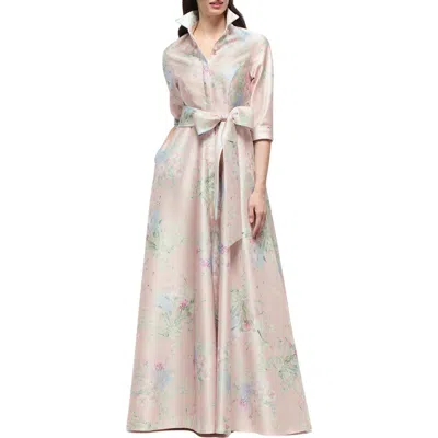 After Six Sabine Floral Print Satin Gown In Pink