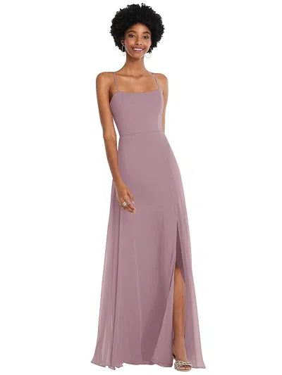 After Six Scoop Neck Convertible Tie-strap Maxi Dress With Front Slit In Purple
