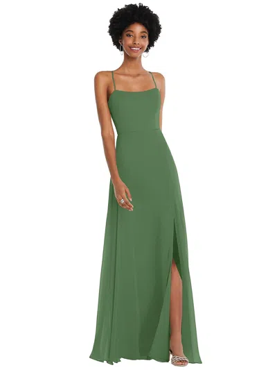 After Six Scoop Neck Convertible Tie-strap Maxi Dress With Front Slit In Green