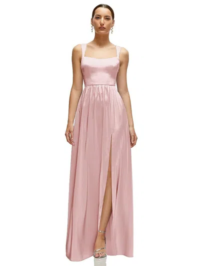 After Six Shaped Strap Portrait Neckline Fluid Satin Maxi Dress With Full Skirt