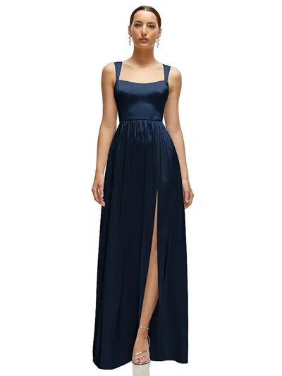 After Six Shaped Strap Portrait Neckline Fluid Satin Maxi Dress With Full Skirt