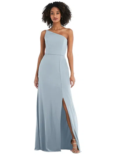 After Six Skinny One-shoulder Trumpet Gown With Front Slit In Blue