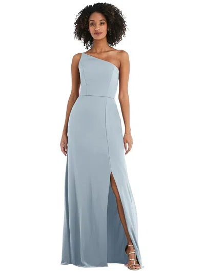AFTER SIX SKINNY ONE-SHOULDER TRUMPET GOWN WITH FRONT SLIT
