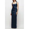 After Six Square Neck Satin Charmeuse Column Gown In Blue