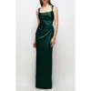 After Six Square Neck Satin Charmeuse Column Gown In Green