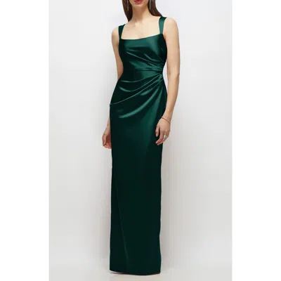 After Six Square Neck Satin Charmeuse Column Gown In Green