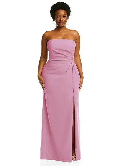 After Six Strapless Pleated Faux Wrap Trumpet Gown With Front Slit In Purple