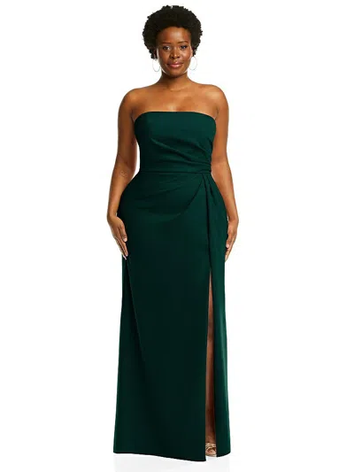 After Six Strapless Pleated Faux Wrap Trumpet Gown With Front Slit In Green