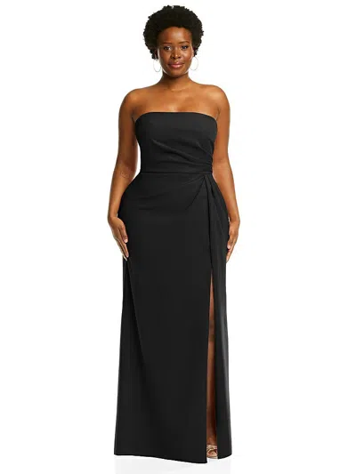 AFTER SIX STRAPLESS PLEATED FAUX WRAP TRUMPET GOWN WITH FRONT SLIT