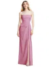 AFTER SIX STRAPLESS PLEATED FAUX WRAP TRUMPET GOWN WITH FRONT SLIT