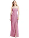 After Six Strapless Pleated Faux Wrap Trumpet Gown With Front Slit In Pink