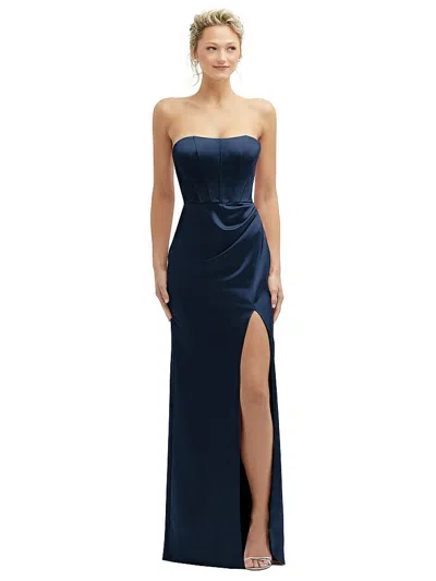 After Six Strapless Topstitched Corset Satin Maxi Dress With Draped Column Skirt