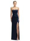 After Six Strapless Topstitched Corset Satin Maxi Dress With Draped Column Skirt