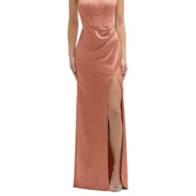 After Six Corset Strapless Charmeuse Gown In Brown