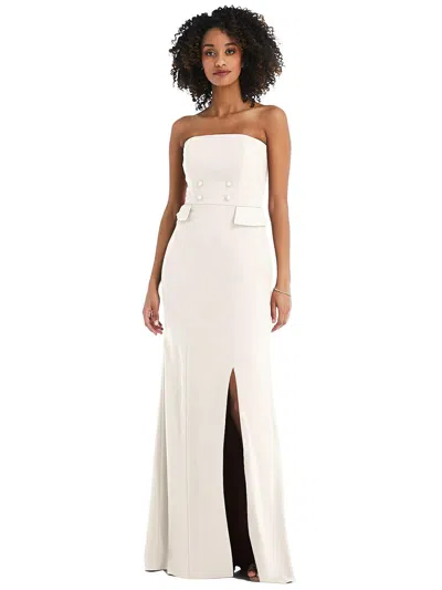 After Six Strapless Tuxedo Maxi Dress With Front Slit In White