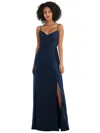 After Six Scoop Neck Convertible Tie-strap Maxi Dress With Front Slit In Blue