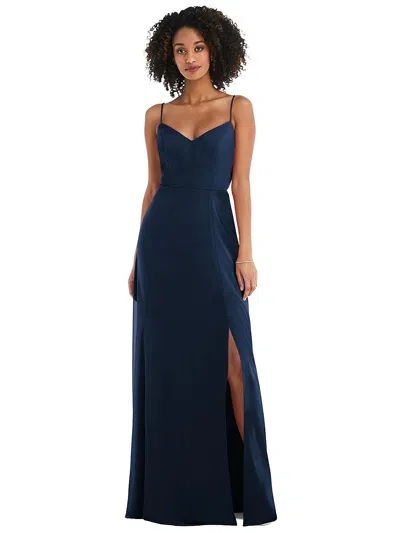 After Six Scoop Neck Convertible Tie-strap Maxi Dress With Front Slit In Blue