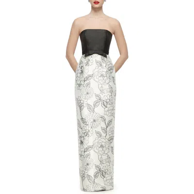 After Six Tilly Mixed Media Column Gown In Black