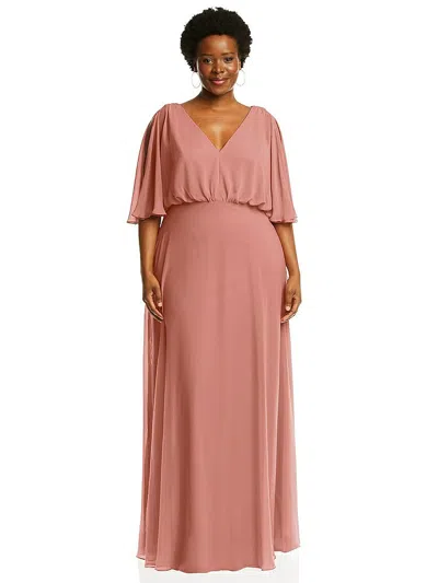 After Six V-neck Split Sleeve Blouson Bodice Maxi Dress In Pink