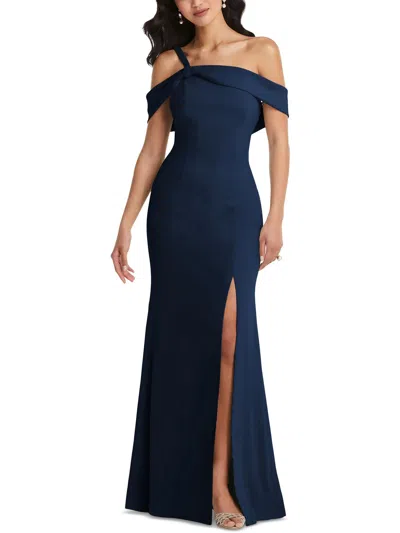 After Six Off-the-shoulder Draped Cuff Maxi Dress With Front Slit In Blue