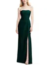After Six Strapless Pleated Faux Wrap Trumpet Gown With Front Slit In Green