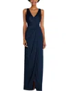 After Six Sleeveless Satin Faux Wrap Gown In Blue