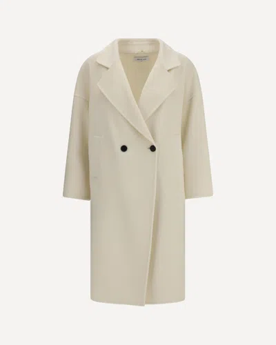 Aftercoat Double-breasted Long Coat In White