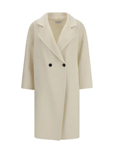 Aftercoat Double-breasted Long Coat In Bianco Burro