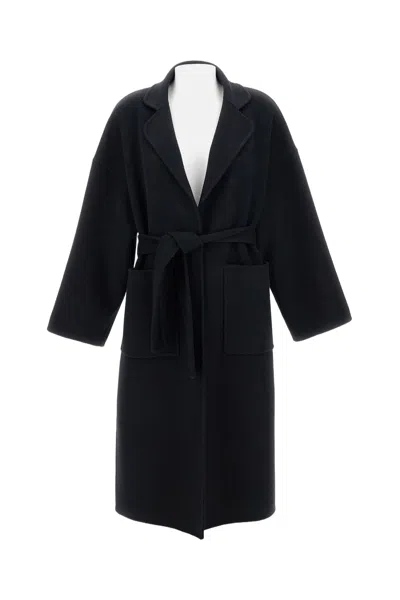 Aftercoat Long Wool Blend Coat With Relaxed Fit In Black