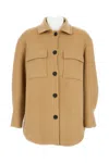Aftercoat Oversized Wool Blend Jacket With Rounded Hem In Brown