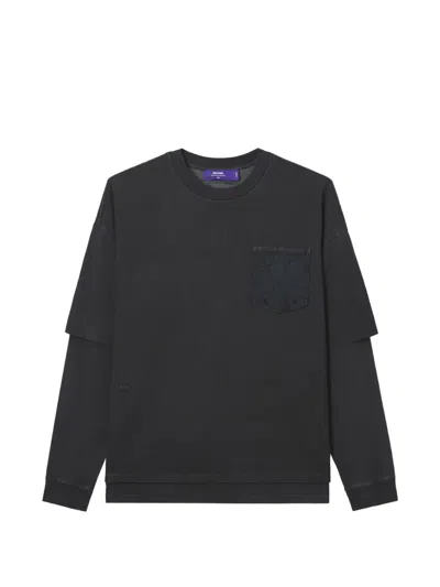 Aftermaths Quilted-pocket Layered T-shirt In Black