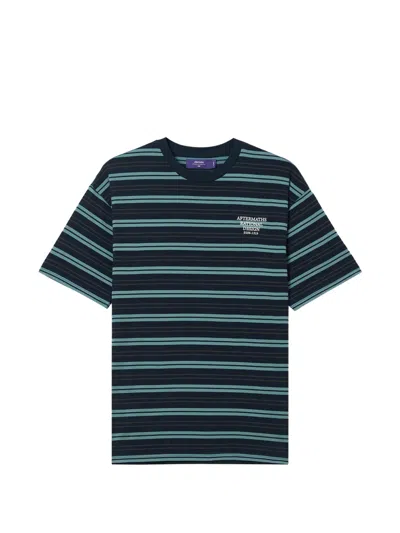 Aftermaths Striped Logo-print T-shirt In Blue