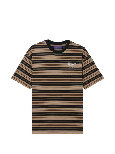 Aftermaths Striped Logo-print T-shirt In Neutrals