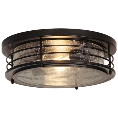 Afx Archer 13" Wide Black Ceiling Light With Seeded Glass Shade