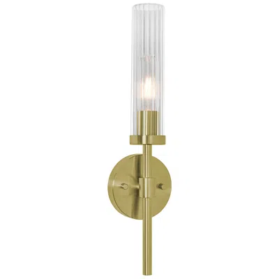 Afx Huntington 18" High Light Antique Brass Wall Sconce With Ribbed Glass In Gold