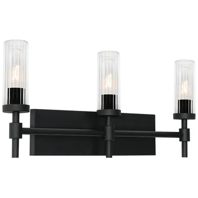 Afx Huntington 24" Wide Black Vanity With Clear Ribbed Glass Shade