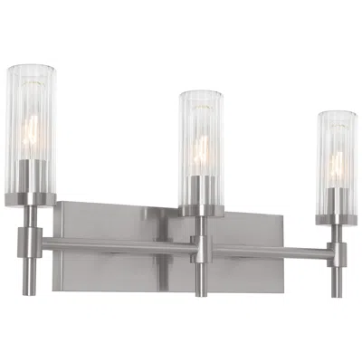 Afx Huntington 24" Wide Satin Nickel Vanity With Clear Ribbed Glass Shade