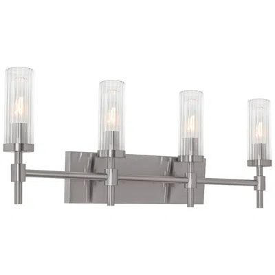 Afx Huntington 30" Wide Satin Nickel Vanity With Clear Ribbed Glass Shade