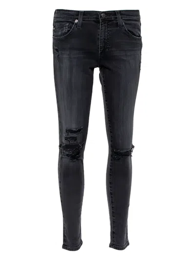 Pre-owned Ag 2024 Distressed Skinny Jeans In Black