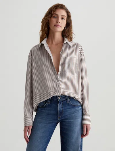 Ag Addison Shirt In Stripe Mix Khaki Multi