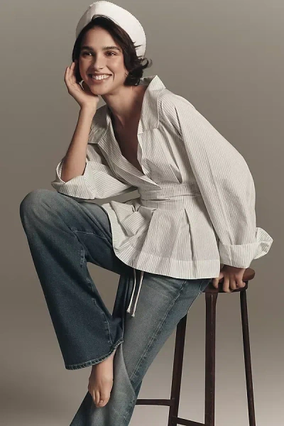 Ag Adria High Rise Drawstring Wide Leg Jeans In White