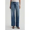 Ag Adria Colorblock Low Rise Wide Leg Jeans In Socialite In Blue