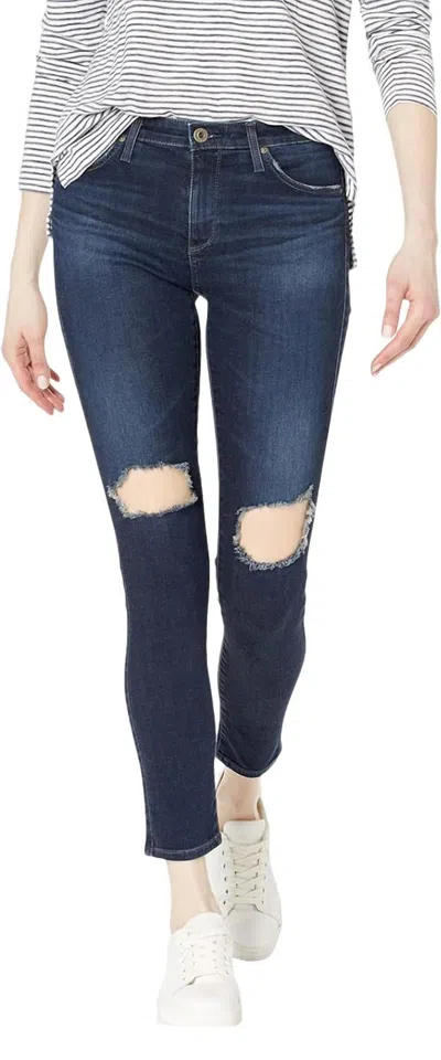 Ag Adriano Goldschmied Super Skinny Ankle Distressed Jeans In Nightingale In Blue