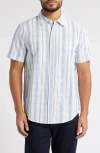 Ag Aiden Stripe Short Sleeve Button-up Shirt In Blue/taupe Stripe
