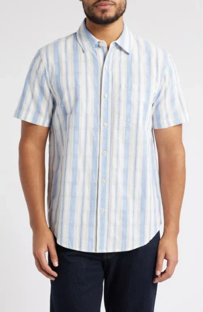 Ag Aiden Stripe Short Sleeve Button-up Shirt In Blue/taupe Stripe