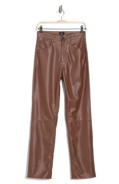 Ag Alexxis High Waist Faux Leather Straight Leg Pants In Dark Walnut