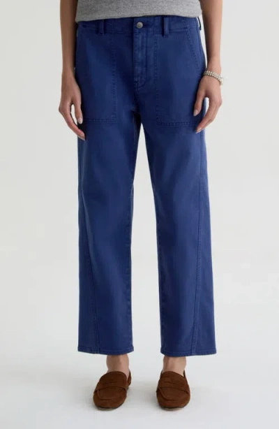 Ag Analeigh High Waist Ankle Straight Leg Twill Pants In Blue