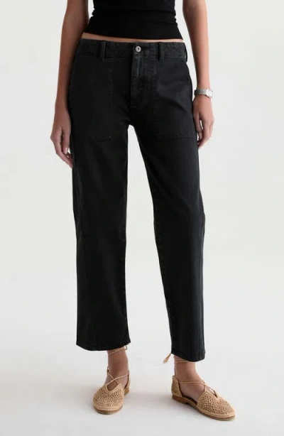 Ag Analeigh High Waist Ankle Straight Leg Twill Pants In Black