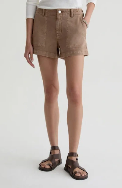 Ag Analeigh High Waist Workwear Twill Shorts In Brown