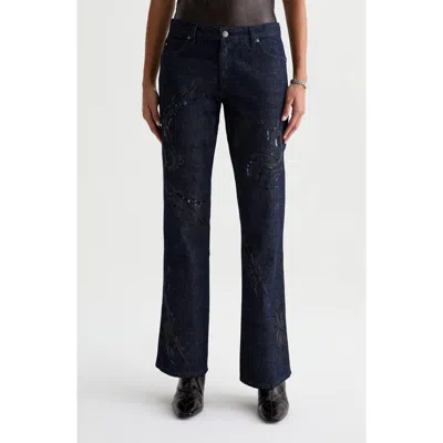 Ag Angel Embroidered Low Rise Bootcut Jeans In Blue